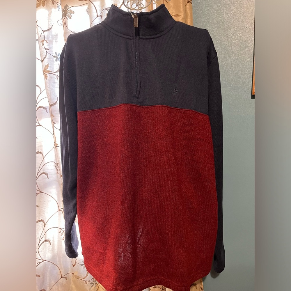Izod Port Royale Heather Quarter Zip Navy Blue Red Sweater Fleece 2XL NEW